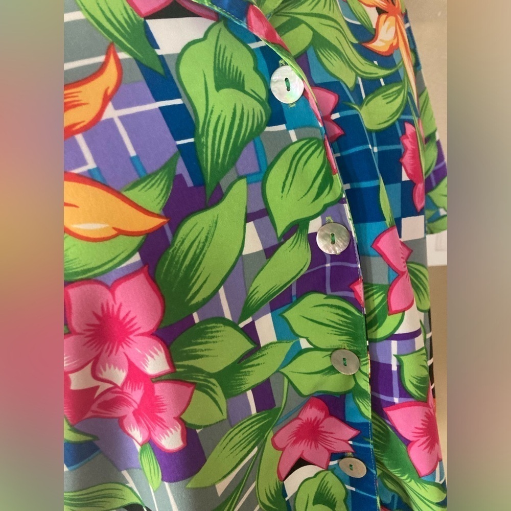 Vintage Teddi hawaiian button down womens M or mens XS shirt floral aloha - Picture 5 of 12